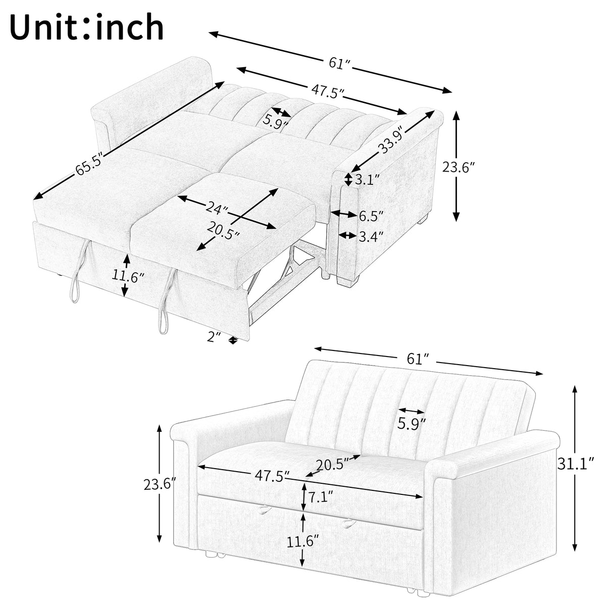 U-Style Convertible Loveseat Sofa Bed – Modern Sleeper with Storage