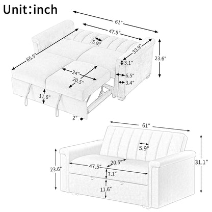 U-Style Convertible Loveseat Sofa Bed – Modern Sleeper with Storage