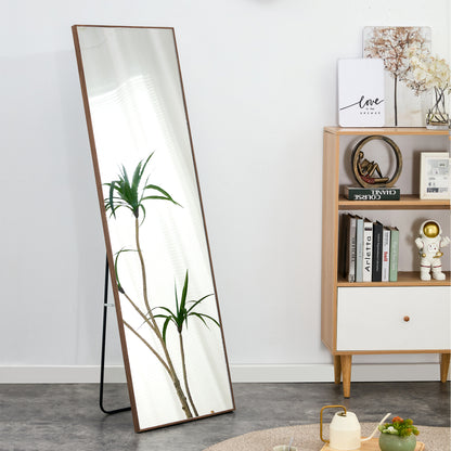 Brown Full-Length Floor Mirror Solid Wood Frame