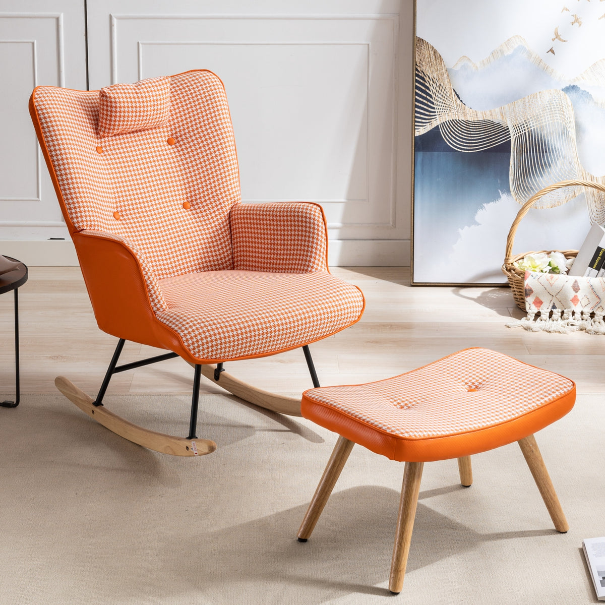 Houndstooth Rocking Chair – Orange Fabric