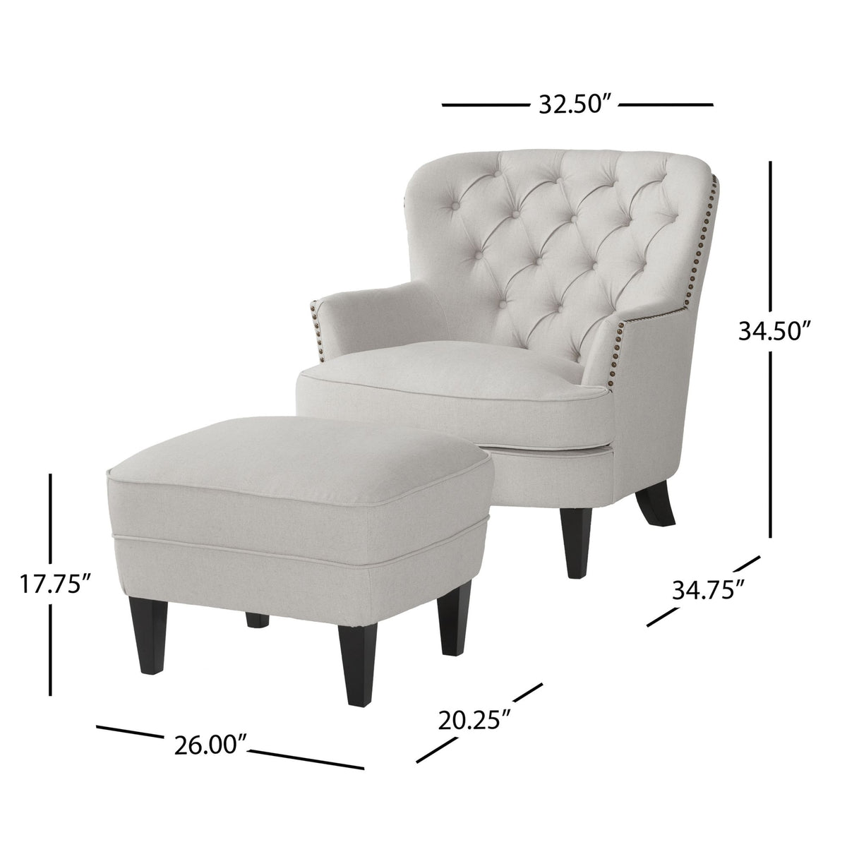 Light Grey Fabric Armchair with Ottoman