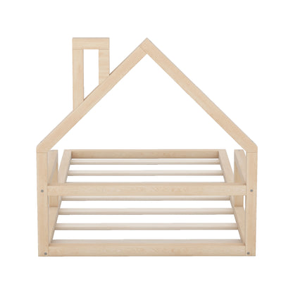 Twin Platform Bed with House Headboard Natural