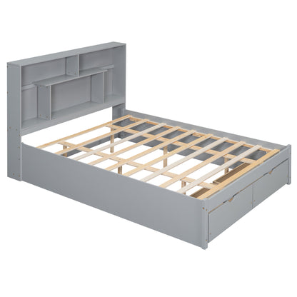 Queen Platform Bed with Storage Drawers Gray