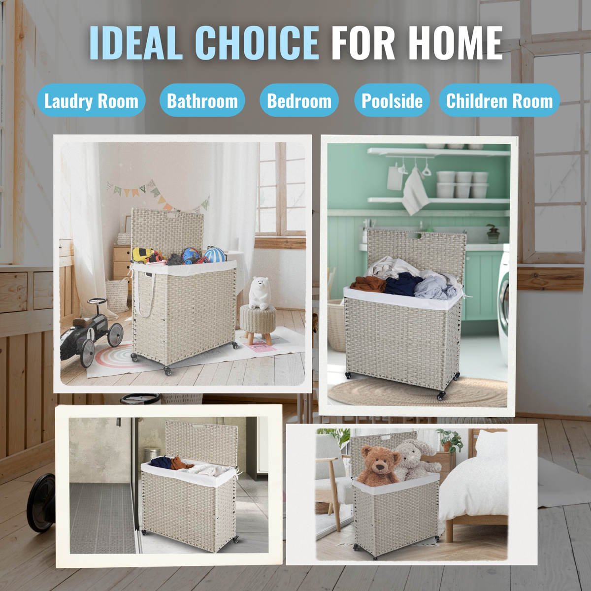 Grey Laundry Hamper with Lid and 2 Removable Bags