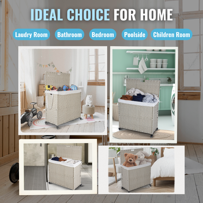 Grey Laundry Hamper with Lid and 2 Removable Bags