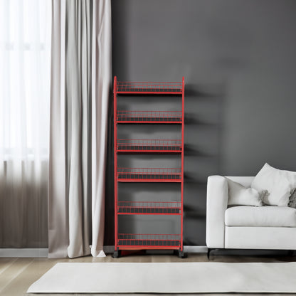 6-Tier Rolling Utility Cart – Red