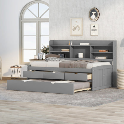 Twin Captain Bed with Storage Drawers Gray