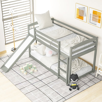Twin Over Twin Bunk Bed with Slide Gray