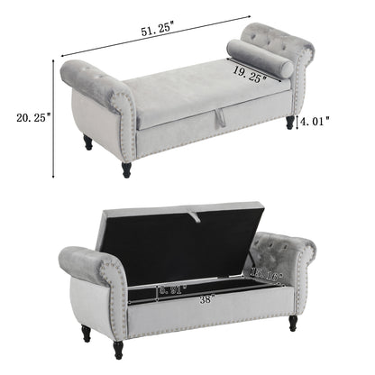Velvet Storage Ottoman Bench Gray