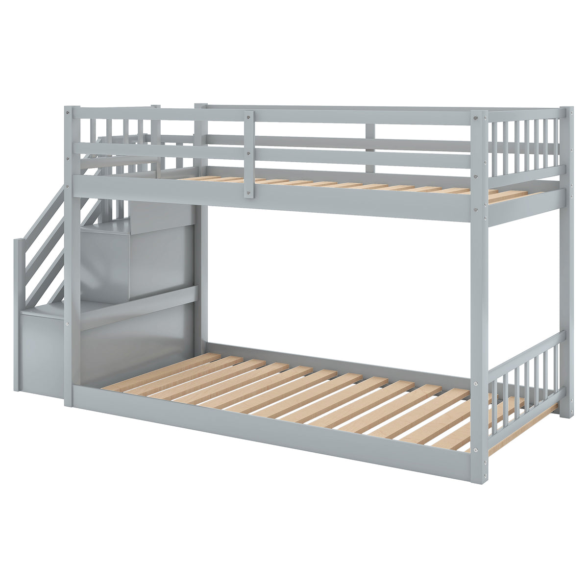 Twin Floor Bunk Bed with Ladder Gray