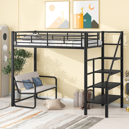 Twin Metal Loft Bed with Storage Black
