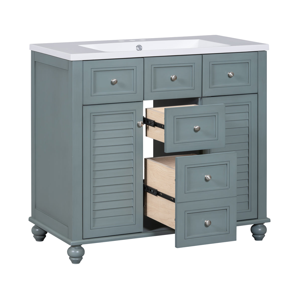 36-Inch Blue Bathroom Vanity with Resin Sink and Drawers