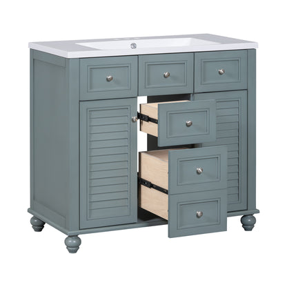 36-Inch Blue Bathroom Vanity with Resin Sink and Drawers