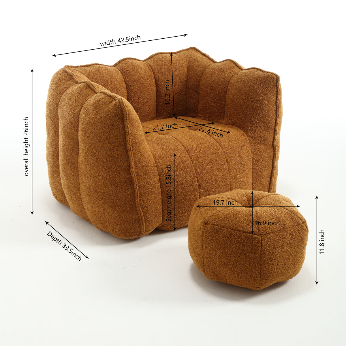 High Resilience Foam Bean Bag Sofa with Footrest