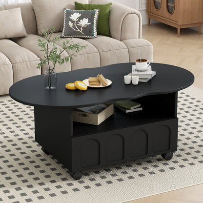 Cream Coffee Table with Storage Drawers – Black