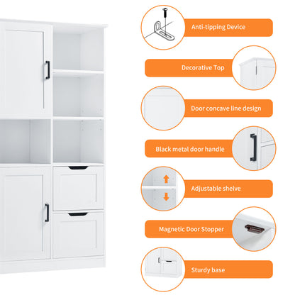 White Bathroom Storage Cabinet with Adjustable Doors
