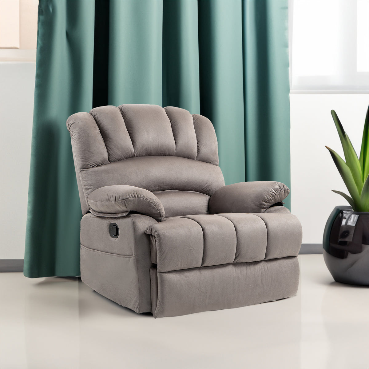 Manual Recliner Chair Fabric Gray