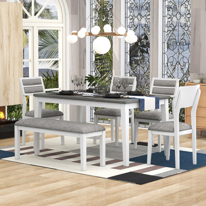 6-Piece Dining Set with Bench White and Gray