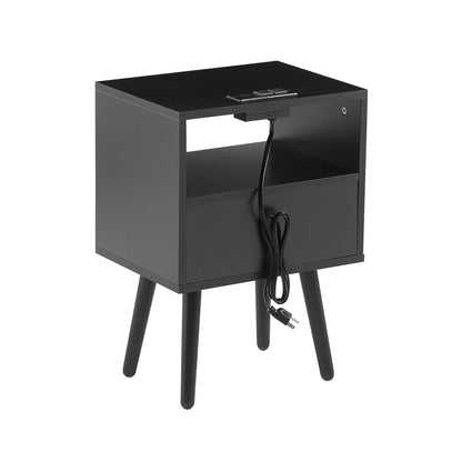 Rattan End Table with Drawer Black Legs