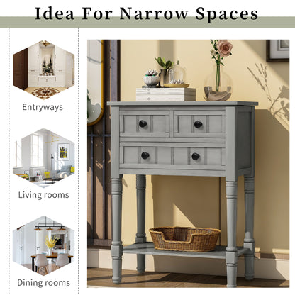 Narrow Console Desk – Grey Washed Finish