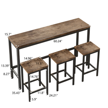 Modern Pub Dining Table with 3 Stools Natural Finish