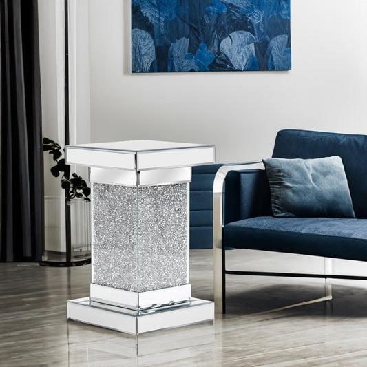 Silver Mirrored Coffee Table – LED Diamond Edge