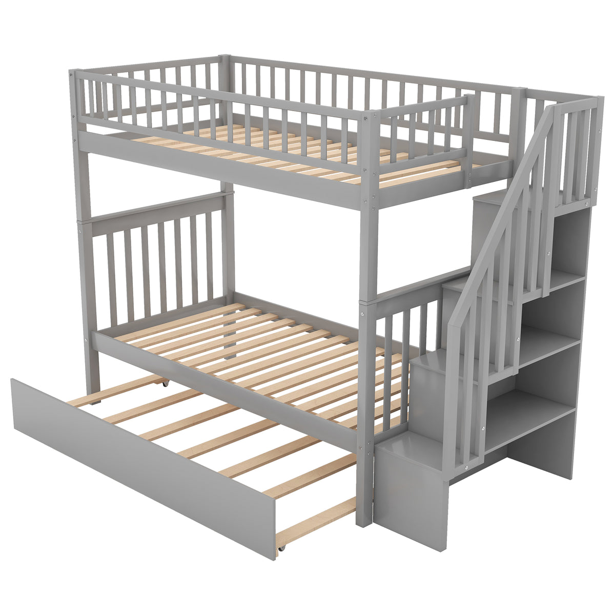 Twin Over Twin Bunk Bed with Trundle Gray