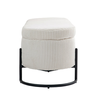Storage Ottoman Stool – Beige Fabric