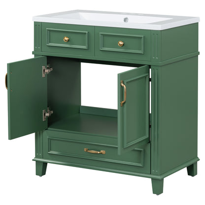 30-Inch Solid Wood Bathroom Vanity with Sink Green