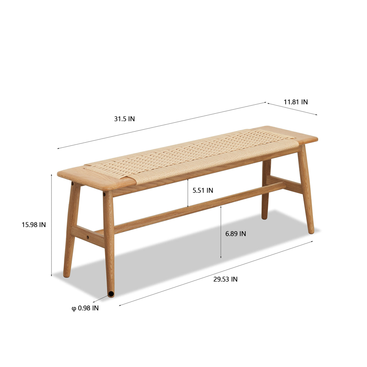 Natural Oak Dining Bench with Woven Seat