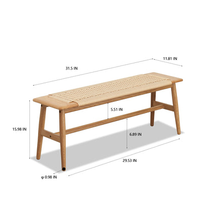 Natural Oak Dining Bench with Woven Seat