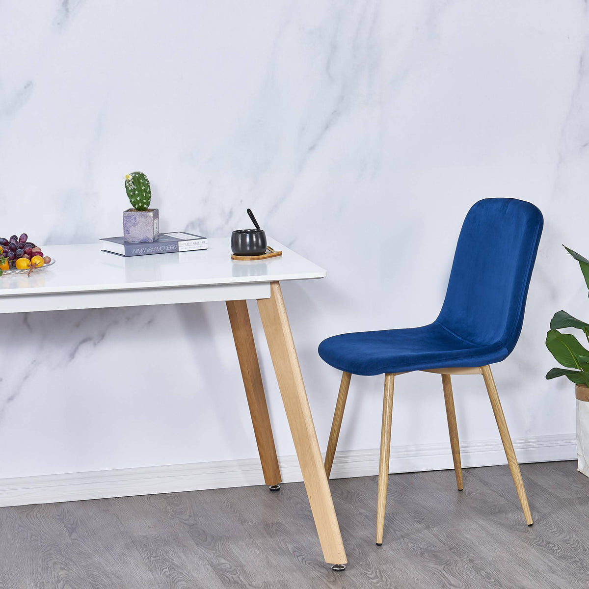 Set of 4 Blue Dining Chairs Modern Design
