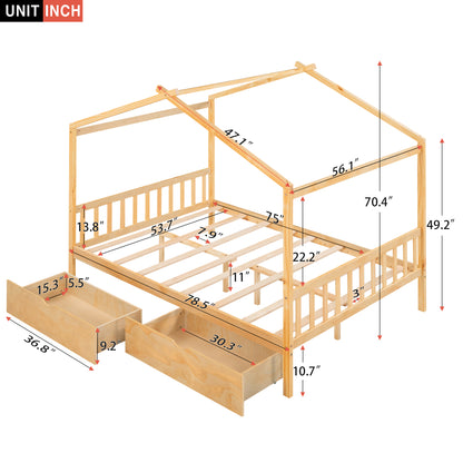 Full Platform Bed with Headboard – Natural Finish