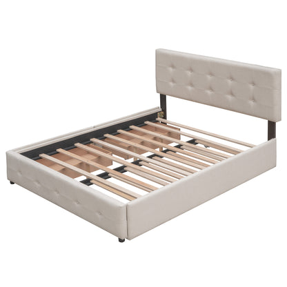 Upholstered Platform Bed Queen Dark Beige