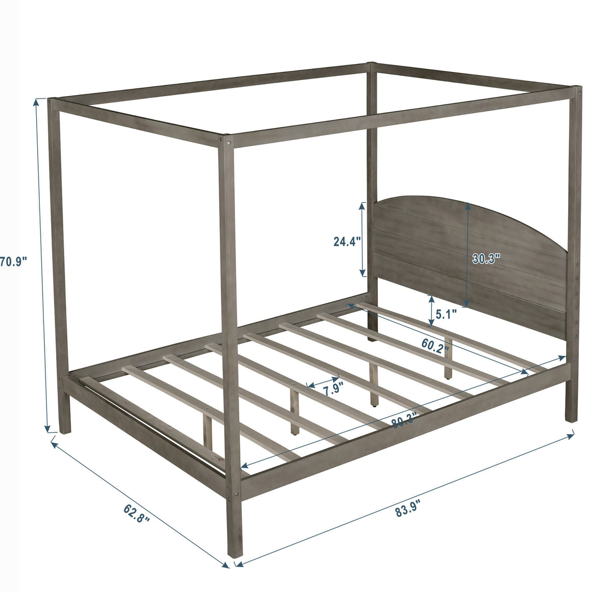 Queen Canopy Platform Bed Brown Wash