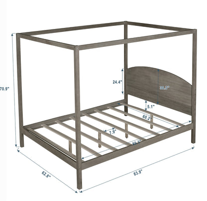 Queen Canopy Platform Bed Brown Wash