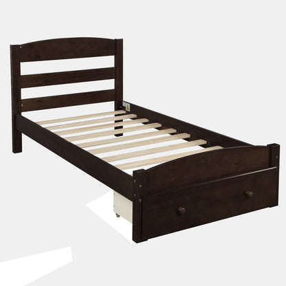 Espresso Twin Platform Bed with Storage Drawer
