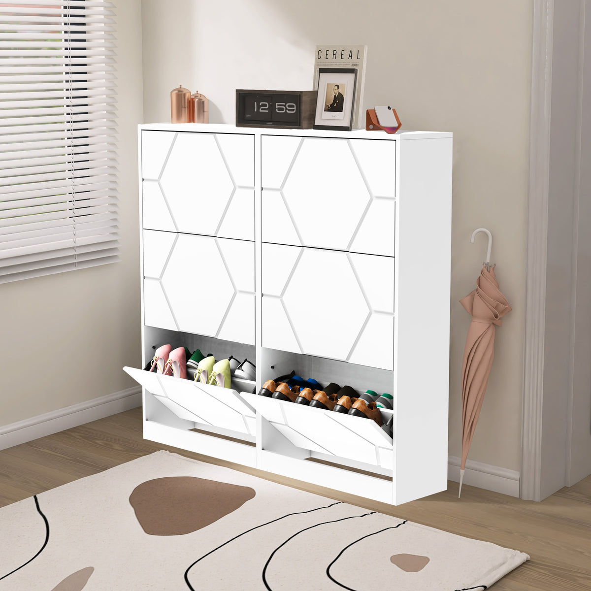 6-Tier Carved Panel Shoe Storage Cabinet for Entryway