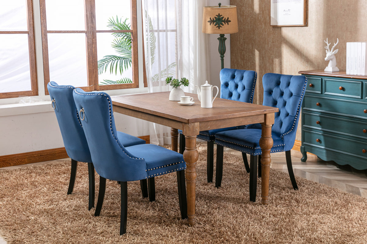 Tufted Velvet Dining Chair Set (2 pcs) – Blue