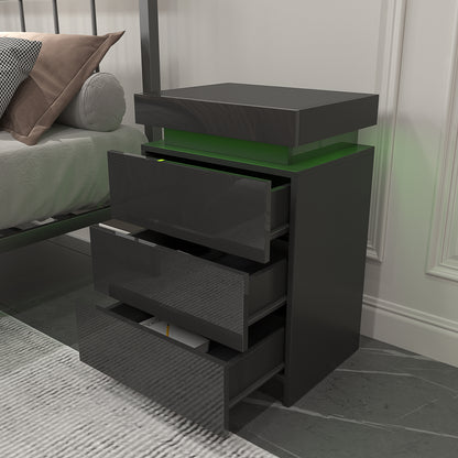 Noir 3-Drawer LED Bedside Table