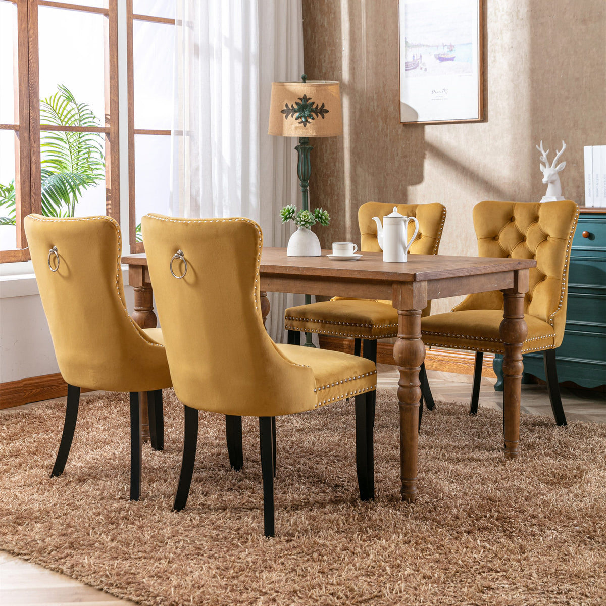 Tufted Velvet Dining Chair Set (2 pcs) – Gold