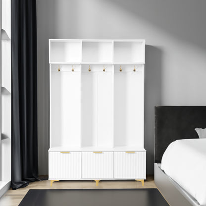 Luxury Storage Hall Bench with Gold Hooks Gray