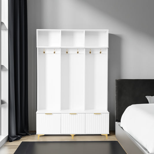 Luxury Storage Hall Bench with Gold Hooks Gray