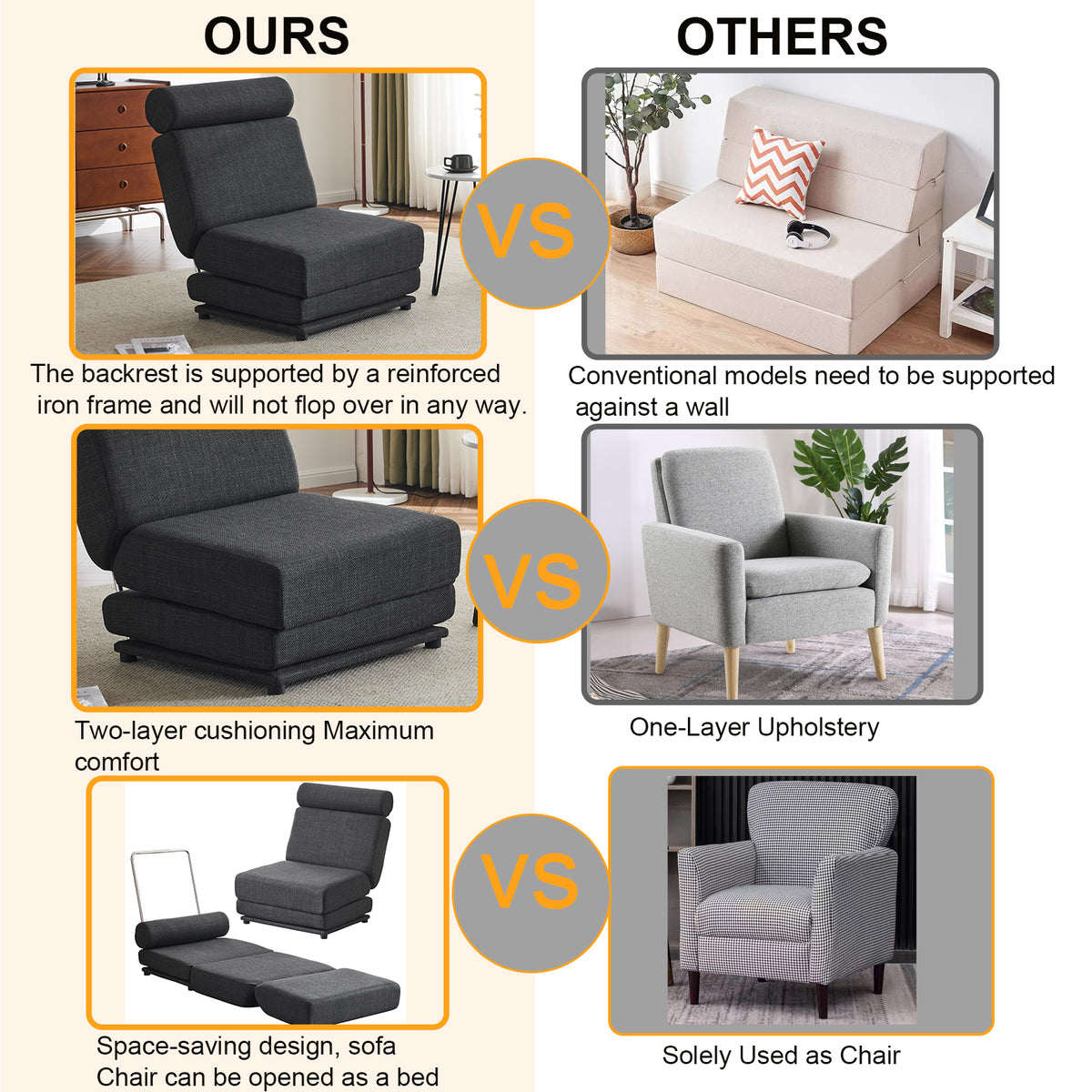 Single Sofa Bed Foldable Gray