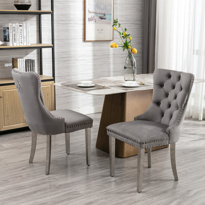 Tufted Velvet Dining Chair Set (2 pcs) – Gray Chrome Base