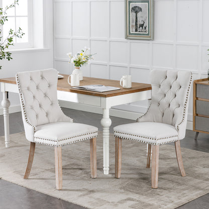 Nikki Tufted Linen Dining Chair Set (2 pcs) – Beige and Gray