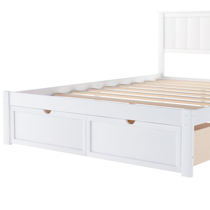 Full Platform Bed with Drawers White