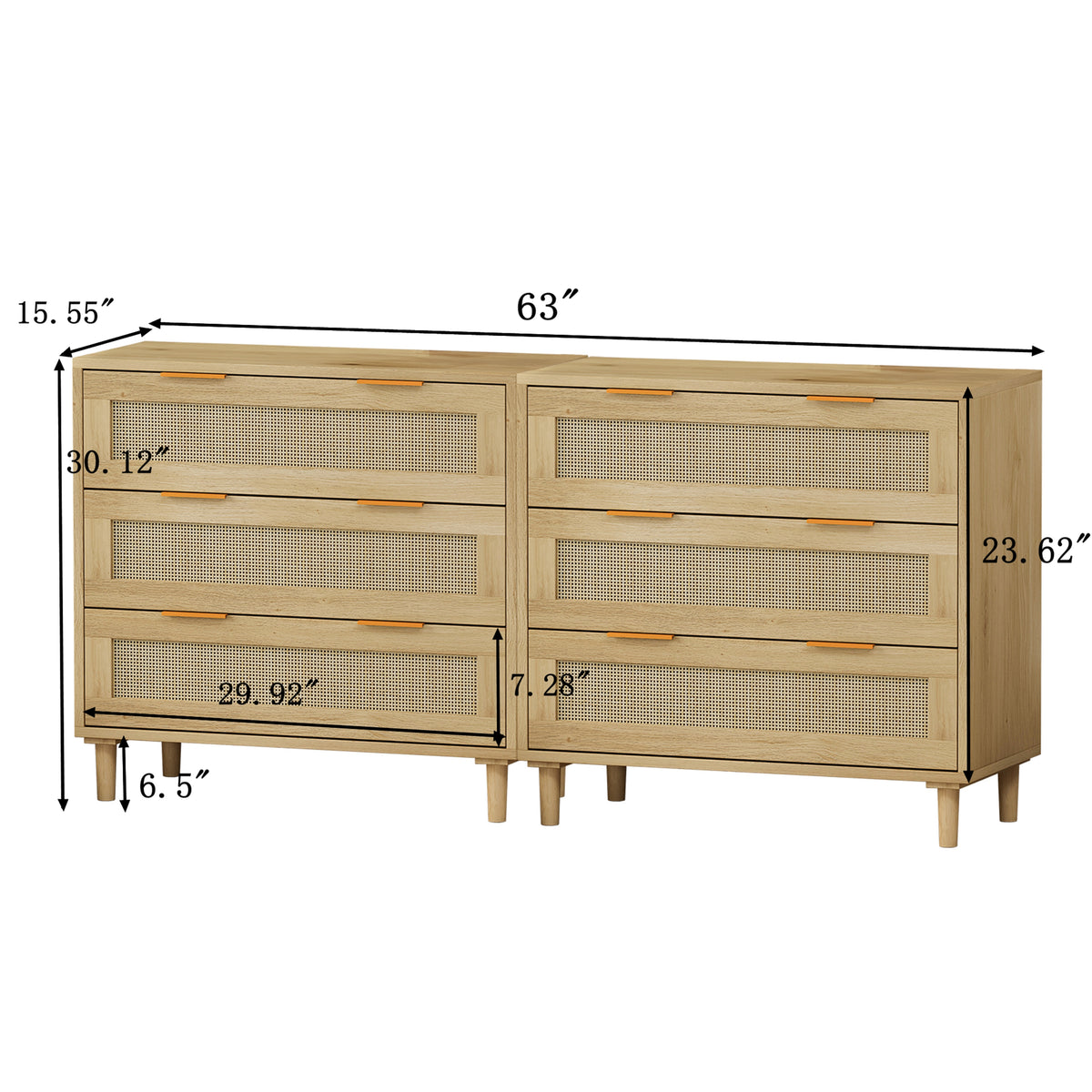 Rattan Drawer Storage Cabinet – Oak & MDF Sideboard