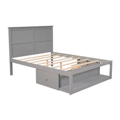 Full Platform Bed with Drawers – Gray Finish