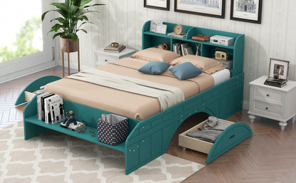 Full Platform Bed with Headboard Dark Green